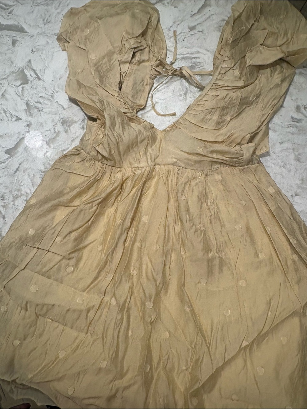 Lightweight Sheer Polka Dot V-Neck Dress in Beige